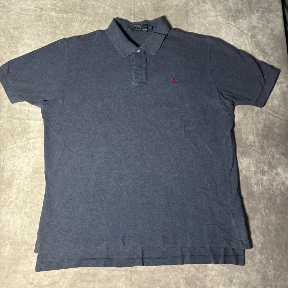 Vintage Polo Ralph Lauren Mens XL Navy Blue Short Sleeve Polo Shirt Red Pony - Picture 2 of 7